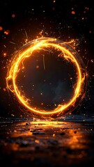 Glowing energy ring floating above a textured ground with sparks