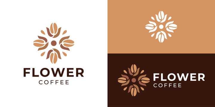 Creative simple flower coffee logo template. Flower with coffee beans for Cafe and restaurant logo design vector illustration.