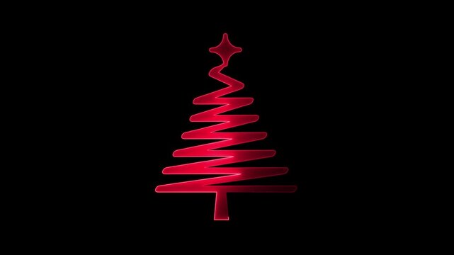 Glowing neon christmas tree concept animation. Abstract neon blue christmas tree for festive and holiday animated on black background. 4k video