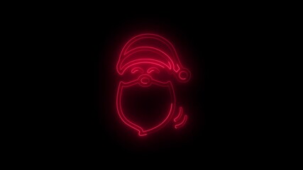 Glowing neon line santaclaus cap icon animation. Abstract neon red glowing winter holiday element animated on black background. 4k video motion