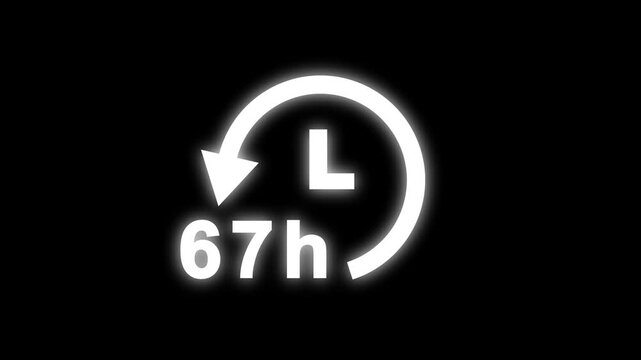 Abstract 67 hours clock with circle arrow. Clock timer, time passage waiting time animation. Stopwatch animated icon clock with moving arrows simple animation.
