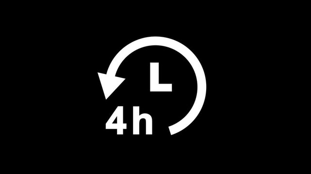 Abstract 4 hours clock with circle arrow. Clock timer, time passage waiting time animation. Stopwatch animated icon clock with moving arrows simple animation.