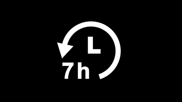 Abstract 7 hours clock with circle arrow. Clock timer, time passage waiting time animation. Stopwatch animated icon clock with moving arrows simple animation.