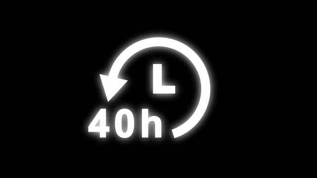 Abstract 40 hours clock with circle arrow. Clock timer, time passage waiting time animation. Stopwatch animated icon clock with moving arrows simple animation.