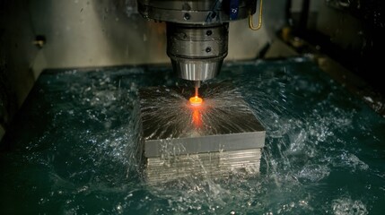 Threedimensional chemical etching process in progress showing layers of metal being sculpted with precision for complex industrial designs.