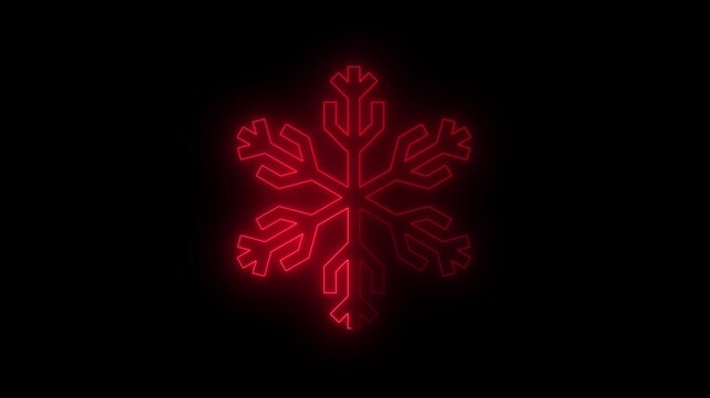 Glowing neon line snowflake animation. Abstract neon Red glowing winter holiday element animated on black background. 4k video motion