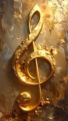 Golden treble clef with a textured, abstract, and artistic background