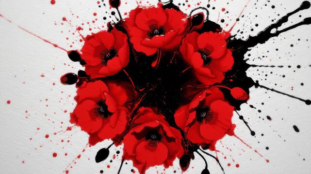Ink Spills Onto Canvas, Forms Artistic Flower Composition