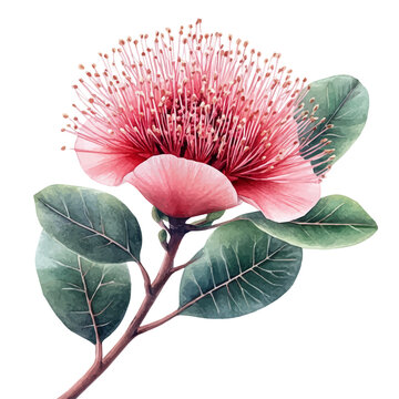 Calliandra Flower, high quality watercolor illustration with transparent textures, isolated on a white background.