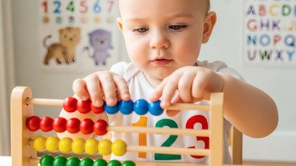 adorable realistic baby with big eyes and soft features in minimal setting