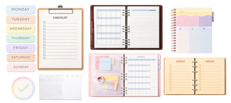 Pastel Planner & Diary Notebook Set with Weekly Tabs and Checklists - Powered by Adobe