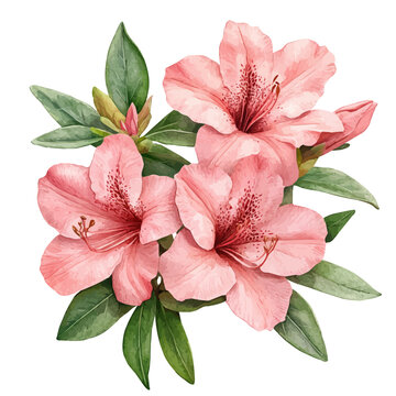watercolor of Azalea Flower graphic, isolated on a white background.