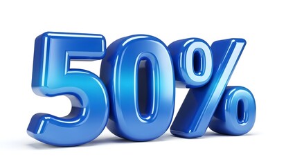 A blue fifty percent sign isolated on white background
