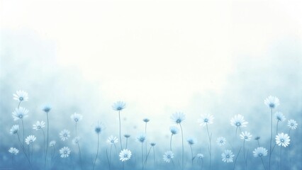 Serene Blue and White Flower Field Illustration
