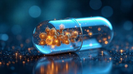 Medical Capsule with Glowing Spheres