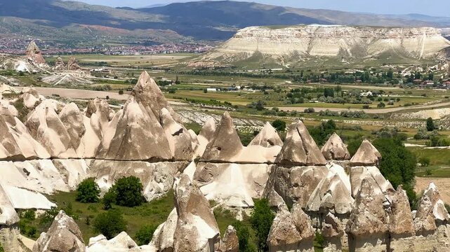 The Valley of Love in Goreme National Park. Unique rocks of various shapes. Sandstone cliffs. The wonders of Cappadocia are rock formations. The unusual shapes of the rocks are the property of Turkey.