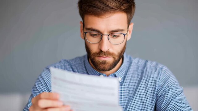 Supply chain import tariff, man reviewing documents with focus.