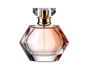 Elegant Perfume Bottle with Golden Cap and Faceted Glass.