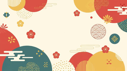 Vibrant circular patterns and floral motifs on a light background from a top-down viewpoint