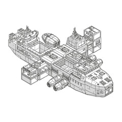 Obraz premium Futuristic spaceship design with modular components and advanced technology.
