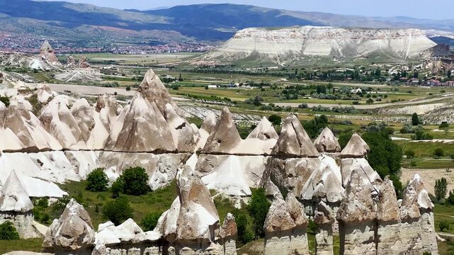 The Valley of Love in Goreme National Park. Unique rocks of various shapes. Sandstone cliffs. The wonders of Cappadocia are rock formations. The unusual shapes of the rocks are the property of Turkey.