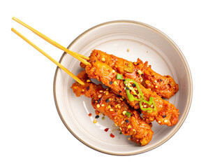 Spicy Chicken Skewers with Sesame Seeds and Chili Flakes.