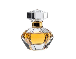 Elegant Perfume Bottle with Golden Liquid and Crystal Cap.