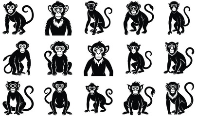 set of monkey silhouettes on isolated background © ABIR