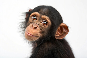 An adorable young chimpanzee with expressive eyes and large ears on studio background. © Abid Ali