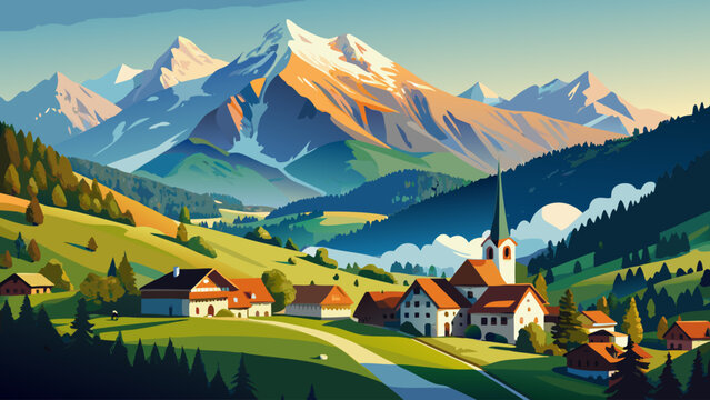 Very beautiful mountain landscape surrounding the village of Nauders, where Austrian alpine terrain meets nearby Italy and Switzerland, offering dramatic peaks, green valleys, and cross-border Europea