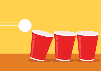 Vector Red plastic cup isolated on yellow background. Red plastic party cup.