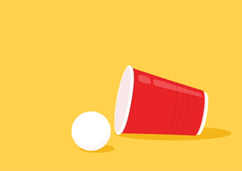 Vector Red plastic cup isolated on yellow background. Red plastic party cup.
