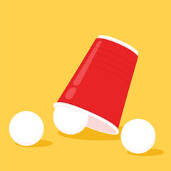Vector Red plastic cup isolated on yellow background. Red plastic party cup.