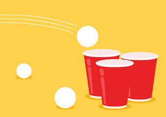 Vector Red plastic cup isolated on yellow background. Red plastic party cup.