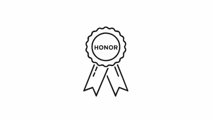 Simple Line Art Icon of a Rosette Award with the Word Honor.