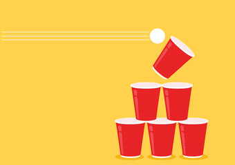 Vector Red plastic cup isolated on yellow background. Red plastic party cup.