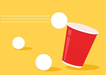 Vector Red plastic cup isolated on yellow background. Red plastic party cup.