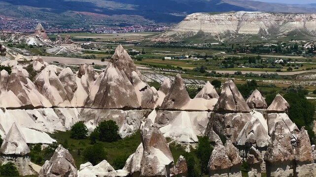 The Valley of Love in Goreme National Park. Unique rocks of various shapes. Sandstone cliffs. The wonders of Cappadocia are rock formations. The unusual shapes of the rocks are the property of Turkey.