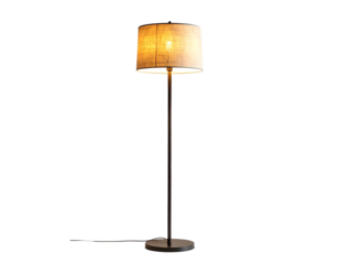 Elegant Floor Lamp with Textured Lampshade and Dark Metal Stand.
