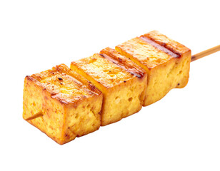 Grilled Tofu Skewer Cubes on White Background.