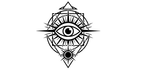 Celestial Mystic Sun Eye Occult Vector Silhouette