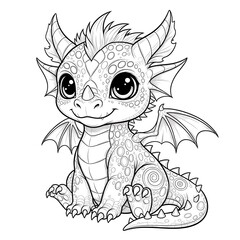 Cute cartoon baby dragon with large eyes and detailed patterns.