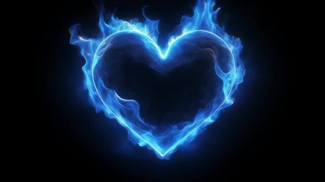 Blue fire heart shape with high realism and glowing perimeter, isolated with no background, UHD 4k asset