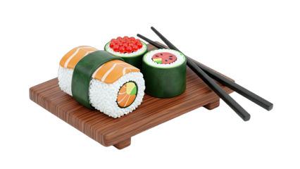 Sushi Rolls on Wooden Tray with Chopsticks