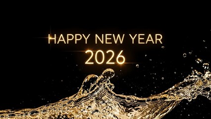 Golden new year s greeting with water splash effect