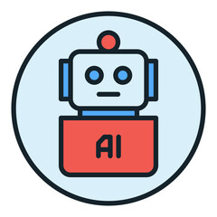 Naklejka premium Artificial Intelligence Robot vector AI Bot round colored icon or symbol