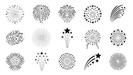 Collection of Stylized Firework Icons for Celebrations and Special Occasions