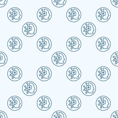 AI Head vector Artificial Intelligence Chip in Head thin line round seamless pattern