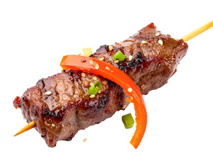 Delicious Grilled Beef Skewer with Red Pepper and Sesame Seeds.