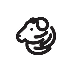 Minimalist black line art icon of a ram or sheep head